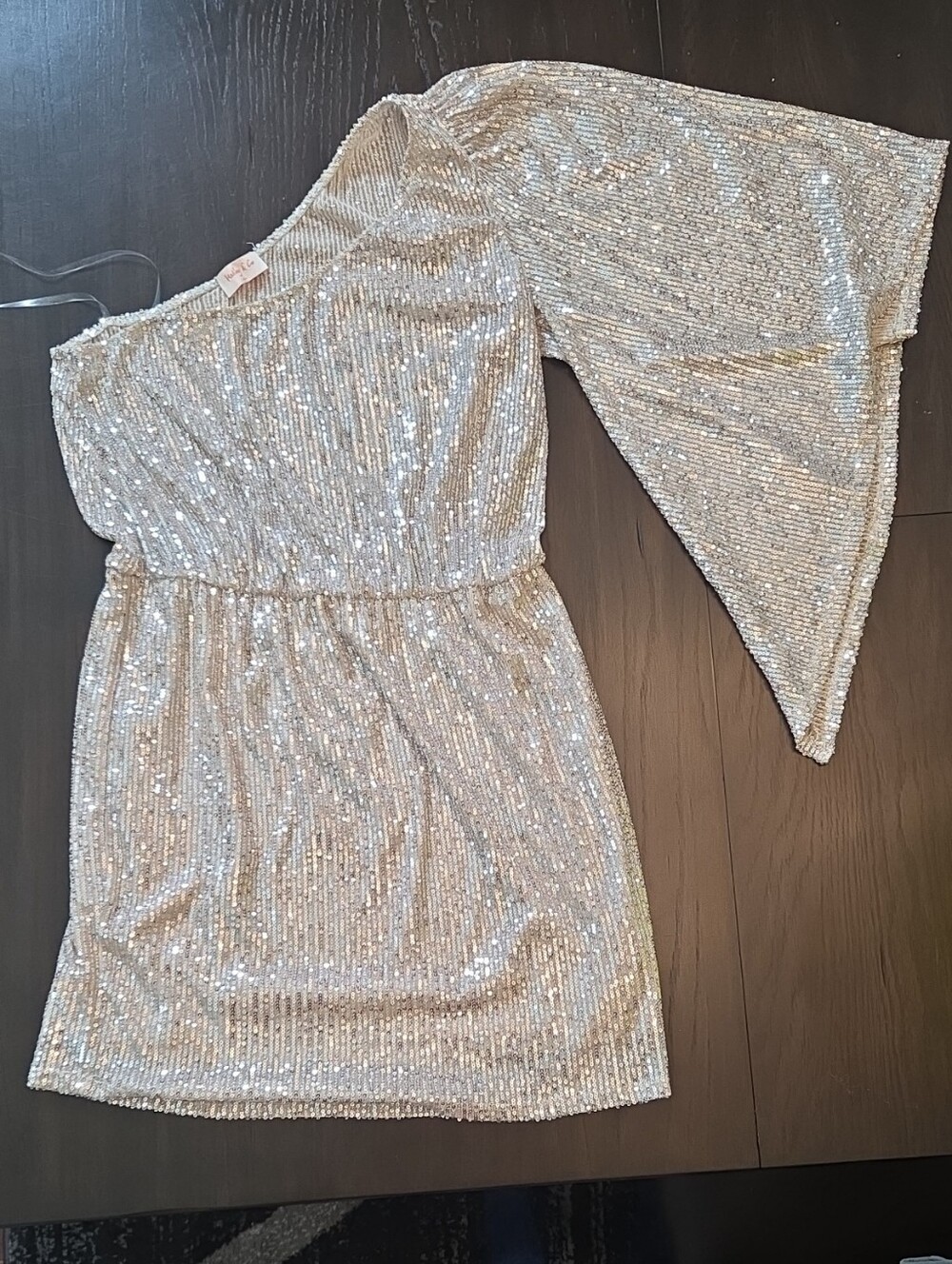 Sequin One-Shoulder Cocktail Dress in Silver